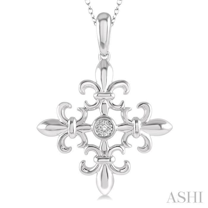 Silver Fleur De Lis Diamond Fashion Pendant-3