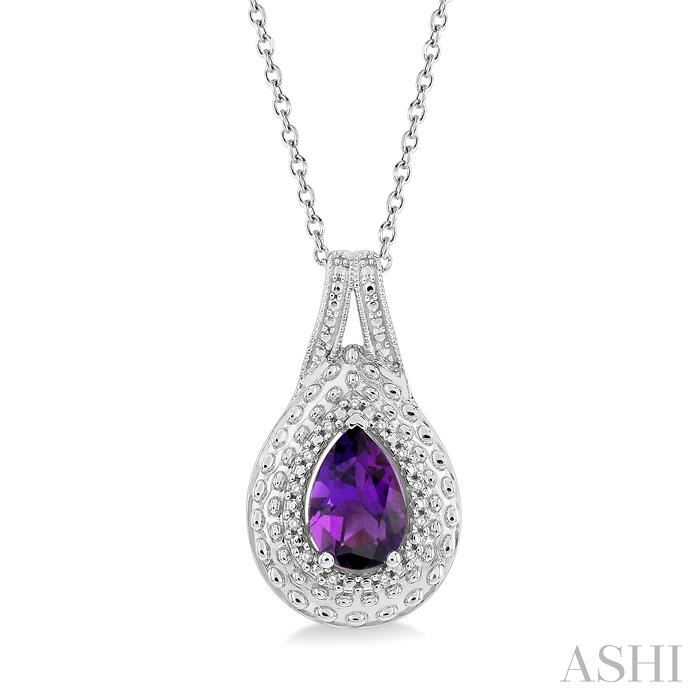 SILVER PEAR SHAPE GEMSTONE & DIAMOND PENDANT