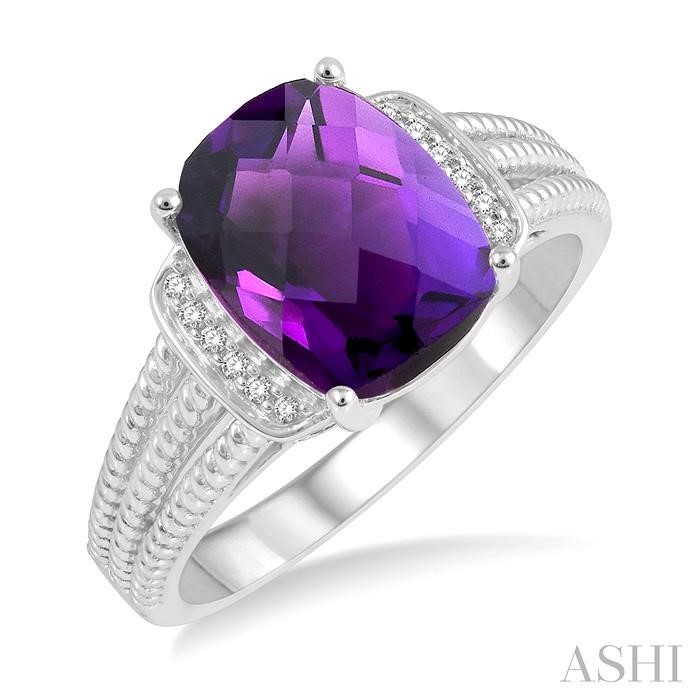 SILVER CUSHION SHAPE GEMSTONE & DIAMOND RING