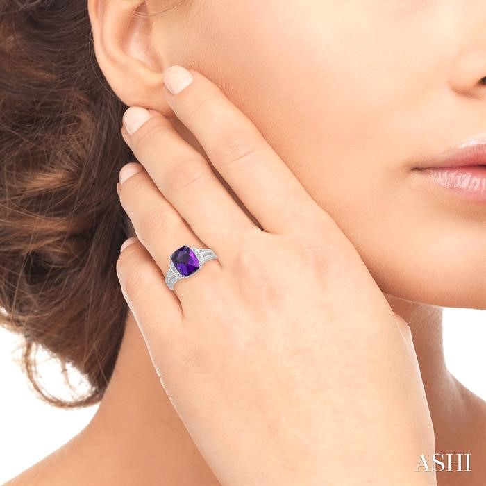Silver Cushion Shape Gemstone & Diamond Ring-4