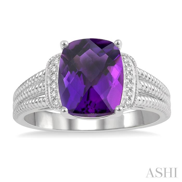 Silver Cushion Shape Gemstone & Diamond Ring-2
