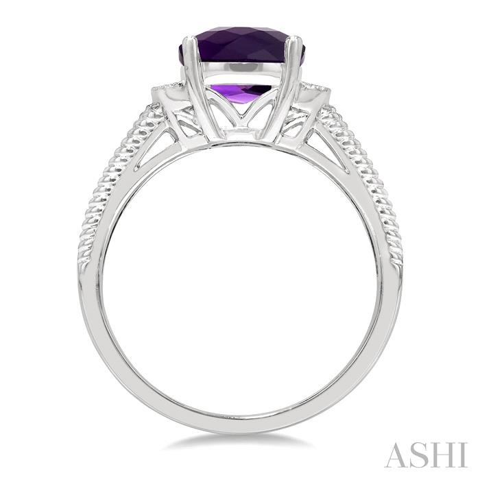 Silver Cushion Shape Gemstone & Diamond Ring-3