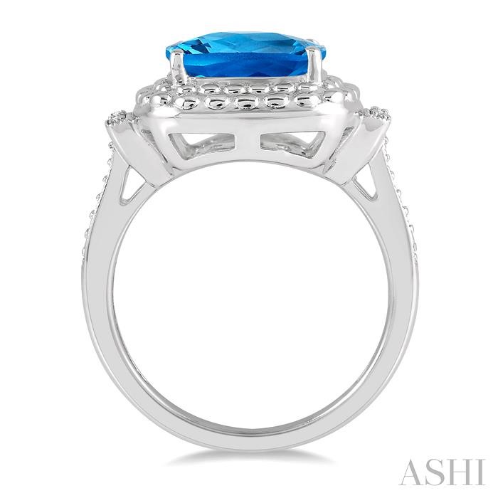 Silver Cushion Shape Gemstone & Diamond Ring-3