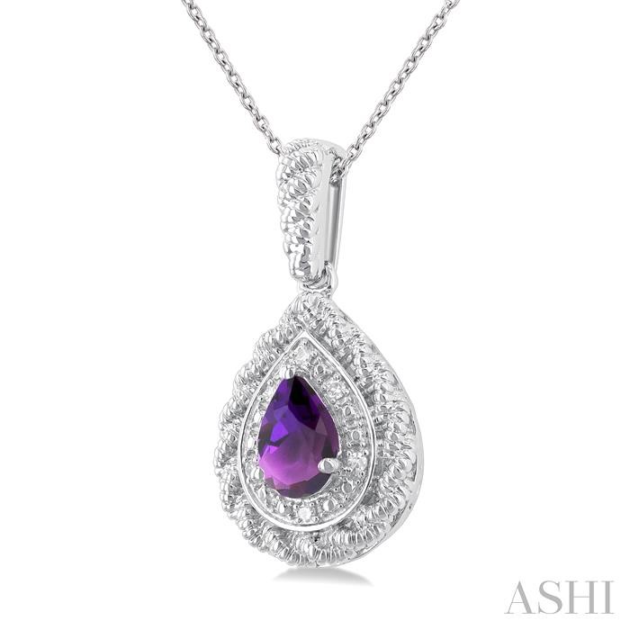 Silver Pear Shape Gemstone & Diamond Pendant-2