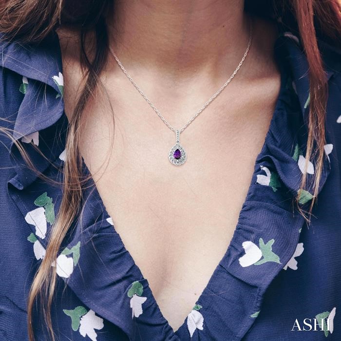 Silver Pear Shape Gemstone & Diamond Pendant-4