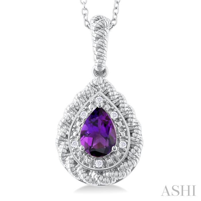 Silver Pear Shape Gemstone & Diamond Pendant-3