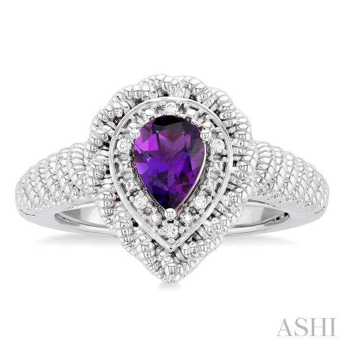 Silver Pear Shape Gemstone & Diamond Ring-2