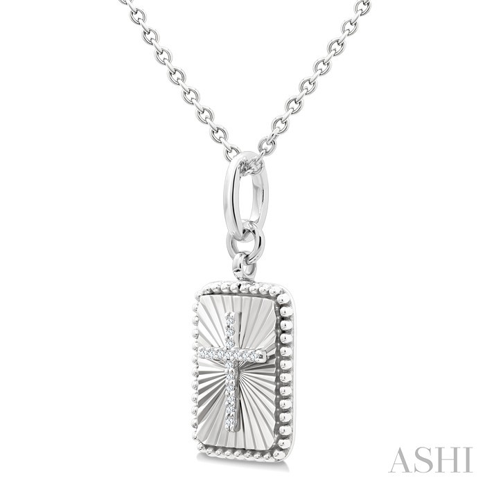 Silver Rectangular Shape Cross Fluted Medallion Diamond Pendant