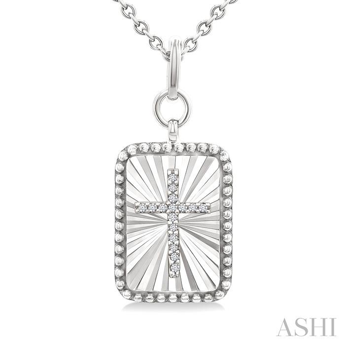 Silver Rectangular Shape Cross Fluted Medallion Diamond Pendant