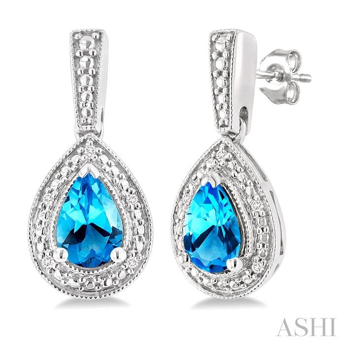 Silver Pear Shape Gemstone & Diamond Earrings