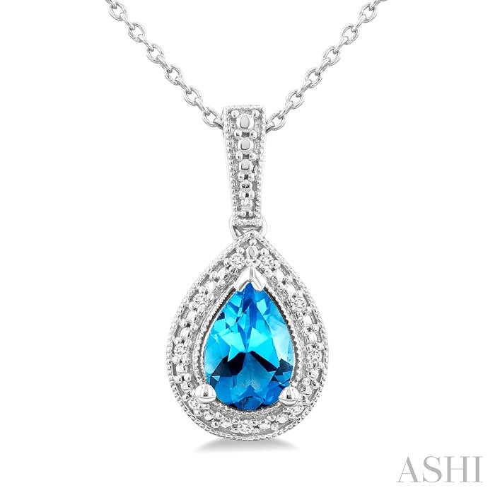 Silver Pear Shape Gemstone & Diamond Pendant