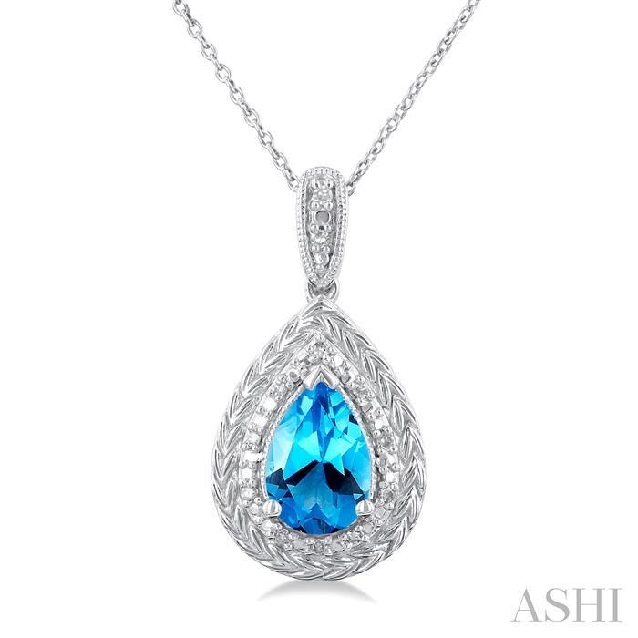 SILVER PEAR SHAPE GEMSTONE & DIAMOND PENDANT