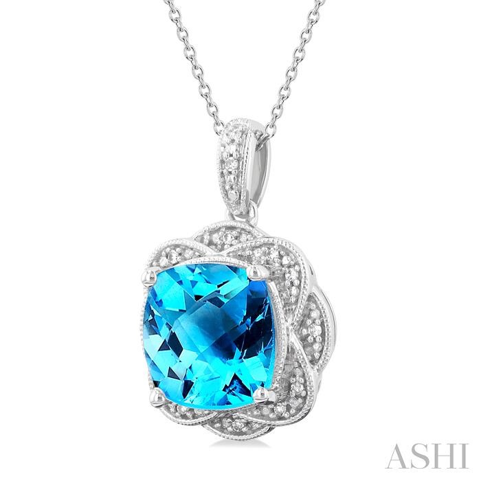 Silver Cushion Shape Gemstone & Diamond Pendant-2