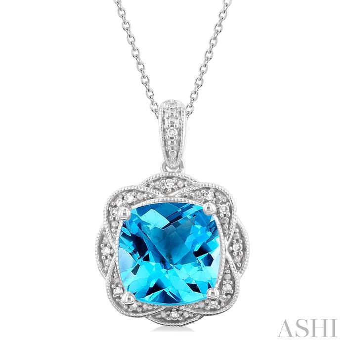 SILVER CUSHION SHAPE GEMSTONE & DIAMOND PENDANT