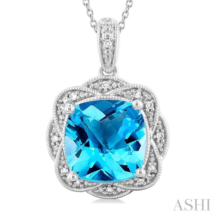 Silver Cushion Shape Gemstone & Diamond Pendant-3