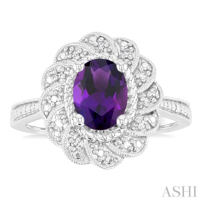Silver Oval Shape Gemstone & Diamond Ring-2