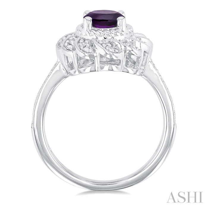 Silver Oval Shape Gemstone & Diamond Ring-3
