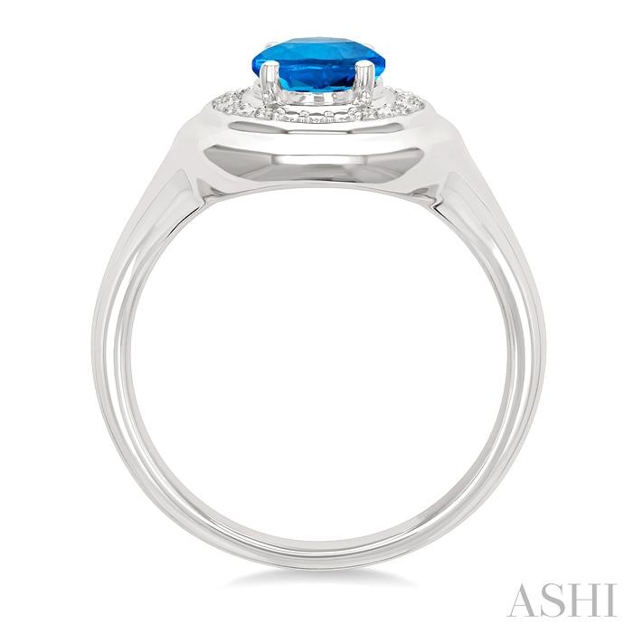 Silver Oval Shape Gemstone & Diamond Ring-3