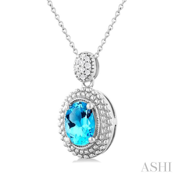 Silver Oval Shape Gemstone & Diamond Pendant-2