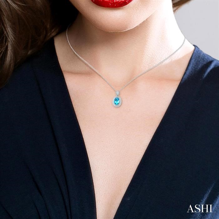 Silver Oval Shape Gemstone & Diamond Pendant-4