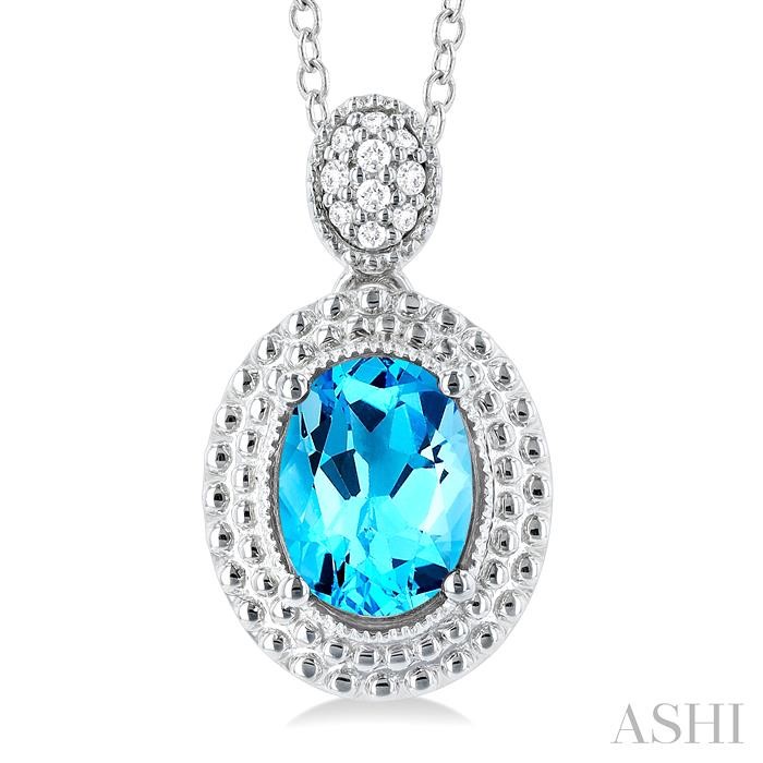 Silver Oval Shape Gemstone & Diamond Pendant-3