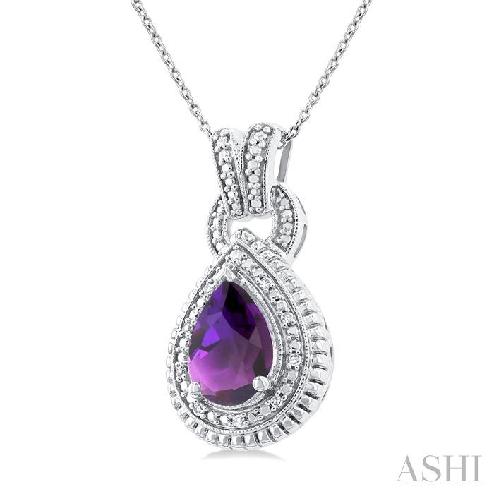 Silver Pear Shape Gemstone & Diamond Pendant-2