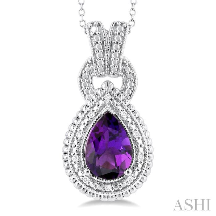 Silver Pear Shape Gemstone & Diamond Pendant-3