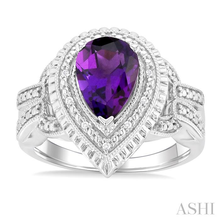 Silver Pear Shape Gemstone & Diamond Ring-2