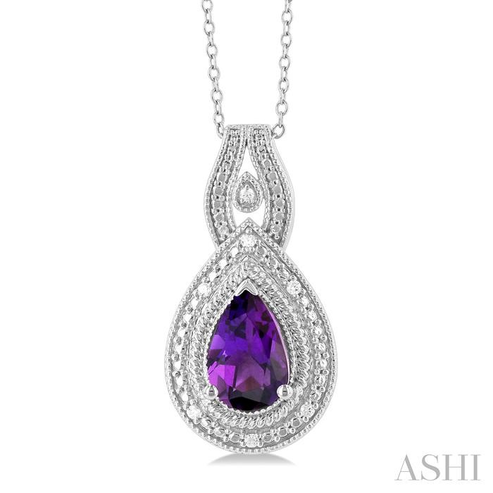 SILVER PEAR SHAPE GEMSTONE & DIAMOND PENDANT