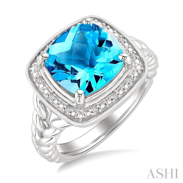 Silver Cushion Shape Gemstone & Diamond Ring