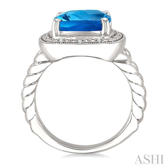 Silver Cushion Shape Gemstone & Diamond Ring-3