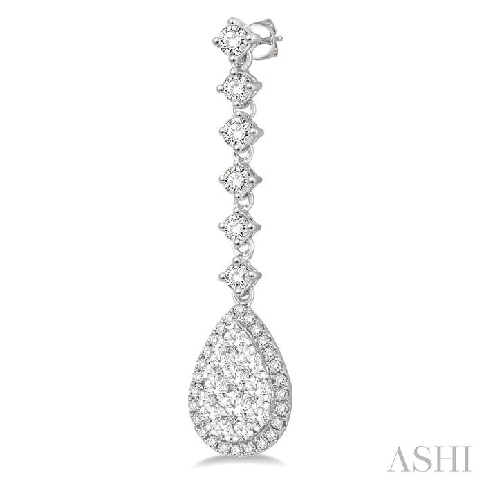 Pear Shape Halo Lovebright Diamond Long Earrings-3