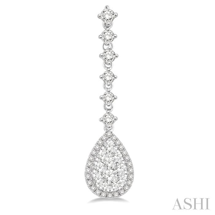 Pear Shape Halo Lovebright Diamond Long Earrings-2