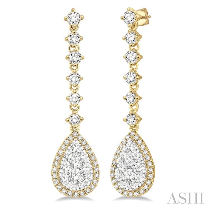 PEAR SHAPE HALO LOVEBRIGHT DIAMOND LONG EARRINGS