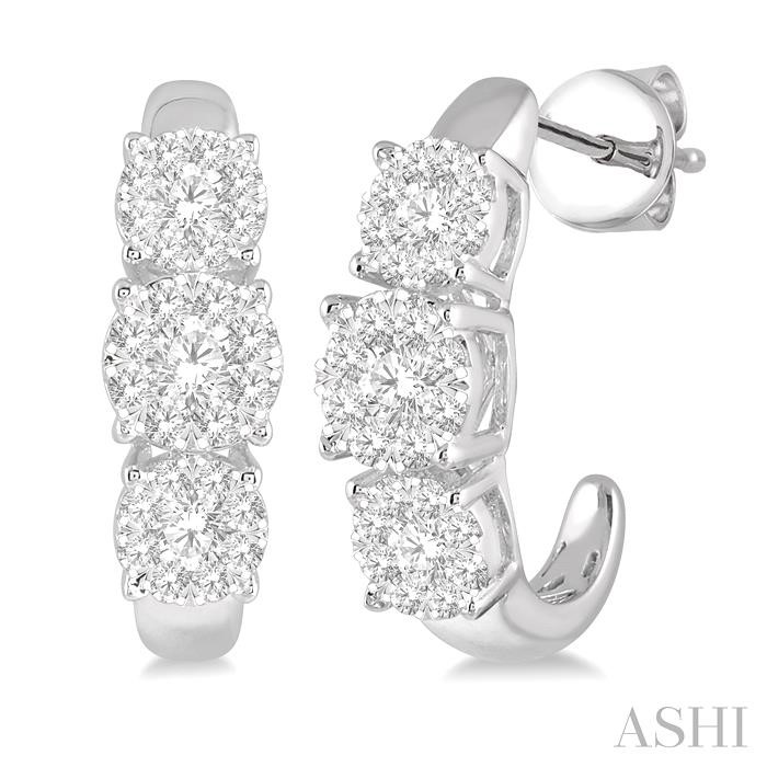 3 STONE LOVEBRIGHT ESSENTIAL DIAMOND HALF HOOP EARRINGS