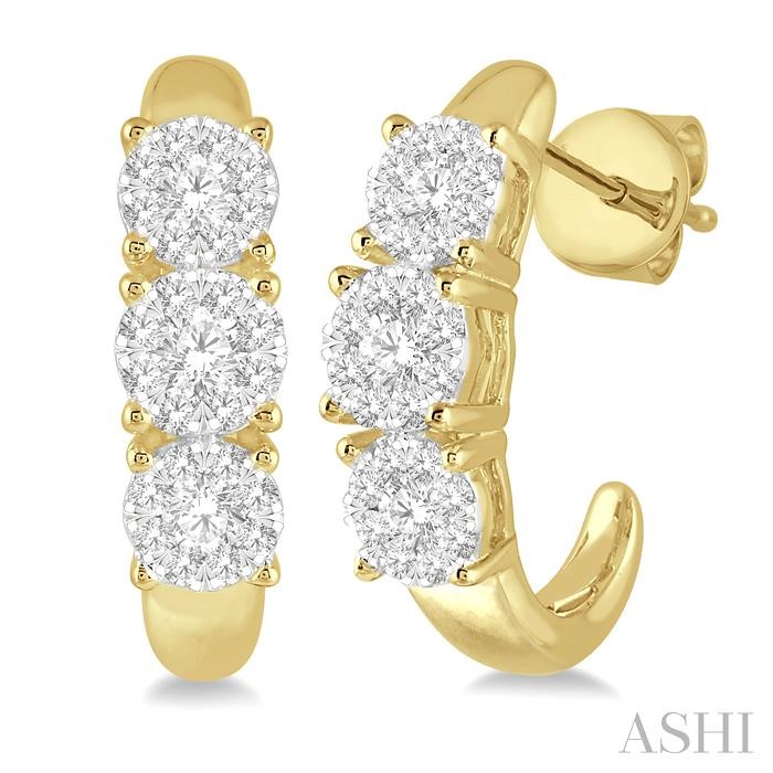 3 STONE LOVEBRIGHT ESSENTIAL DIAMOND HALF HOOP EARRINGS