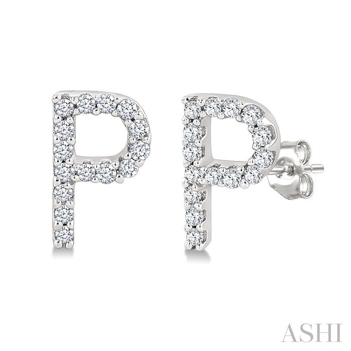 Block 'P' Initial Diamond Earrings