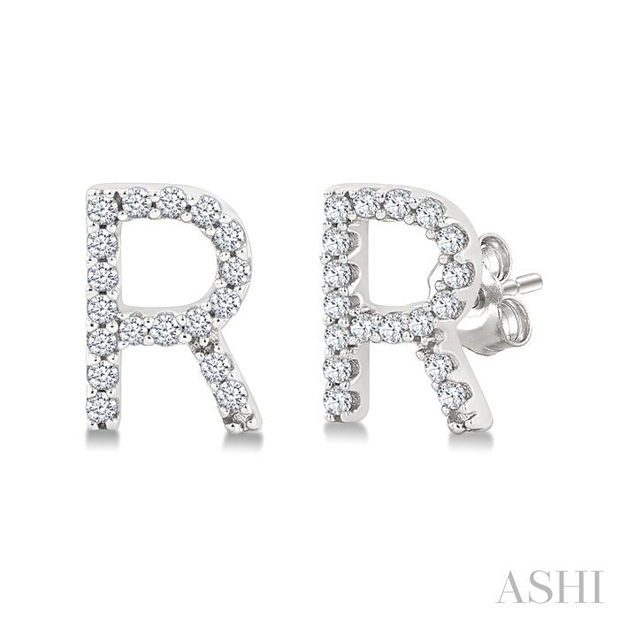 Block 'R' Initial Diamond Earrings