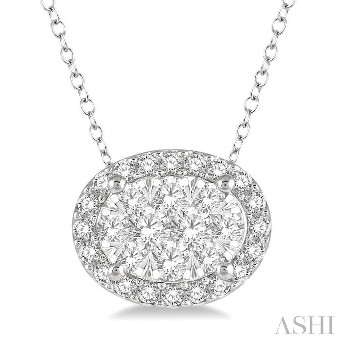 OVAL SHAPE EAST-WEST HALO LOVEBRIGHT ESSENTIAL DIAMOND PENDANT