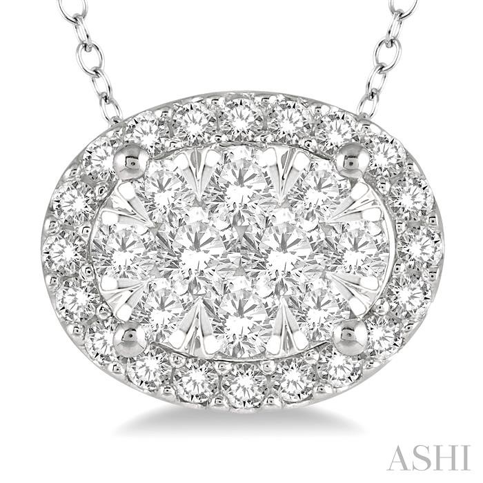 Oval Shape East-West Halo Lovebright Essential Diamond Pendant-3