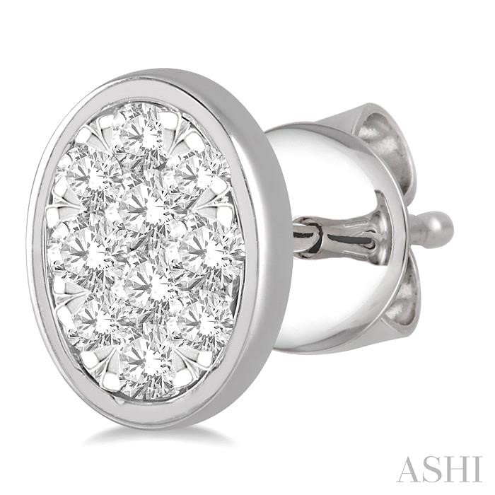 Oval Shape Bezel Set Lovebright Essential Diamond Stud Earrings-3