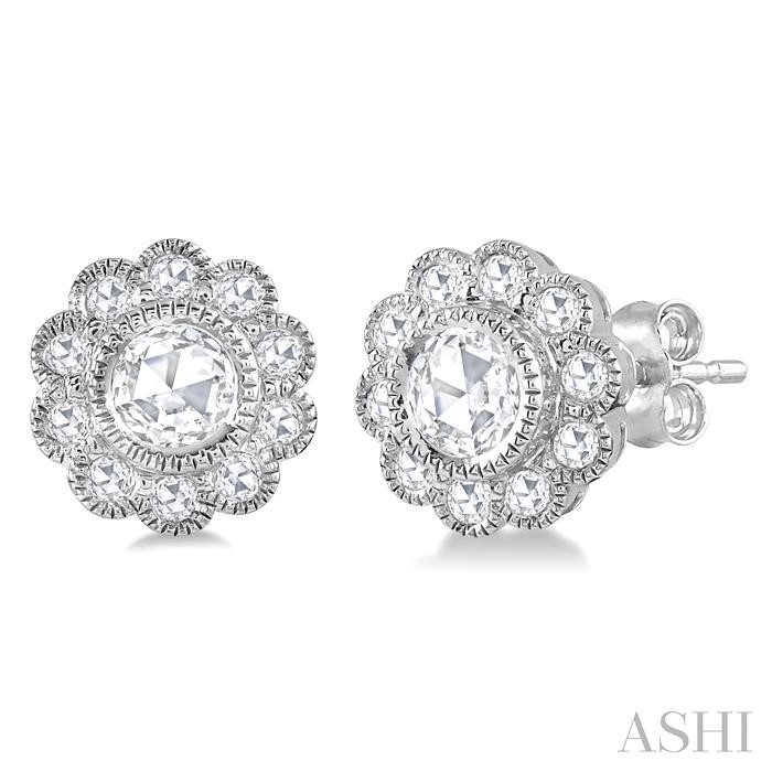 ROUND SHAPE ROSE CUT HALO DIAMOND EARRINGS