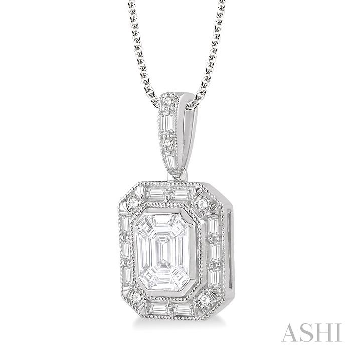 Pie Cut Emerald Halo Fusion Diamond Pendant-2