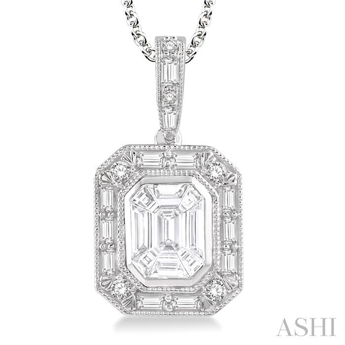 Pie Cut Emerald Halo Fusion Diamond Pendant-3