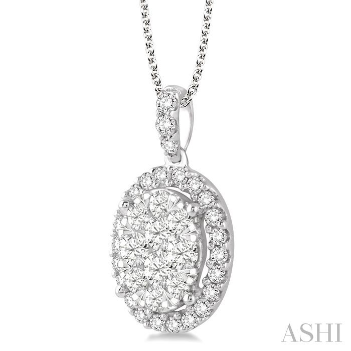 Oval Shape Halo Lovebright Essential Diamond Pendant-2