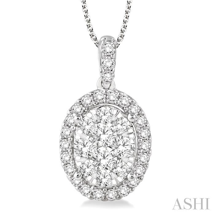 OVAL SHAPE HALO LOVEBRIGHT ESSENTIAL DIAMOND PENDANT