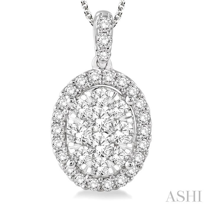 Oval Shape Halo Lovebright Essential Diamond Pendant-3