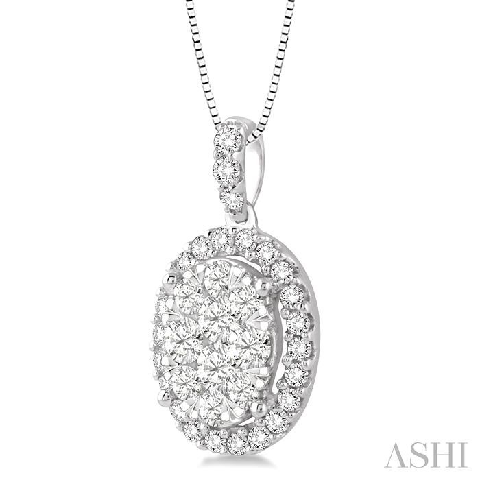 Oval Shape Halo Lovebright Essential Diamond Pendant-2