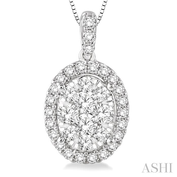 Oval Shape Halo Lovebright Essential Diamond Pendant-3