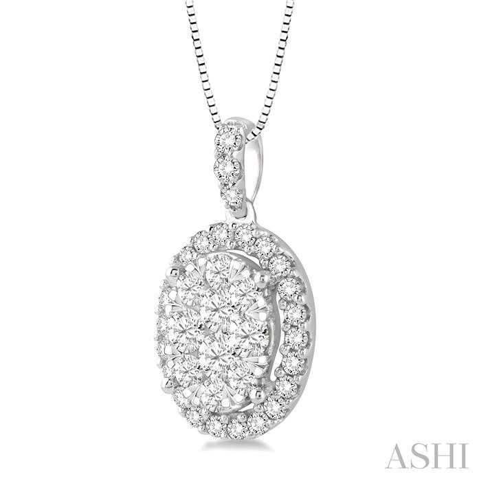 Oval Shape Halo Lovebright Essential Diamond Pendant-2